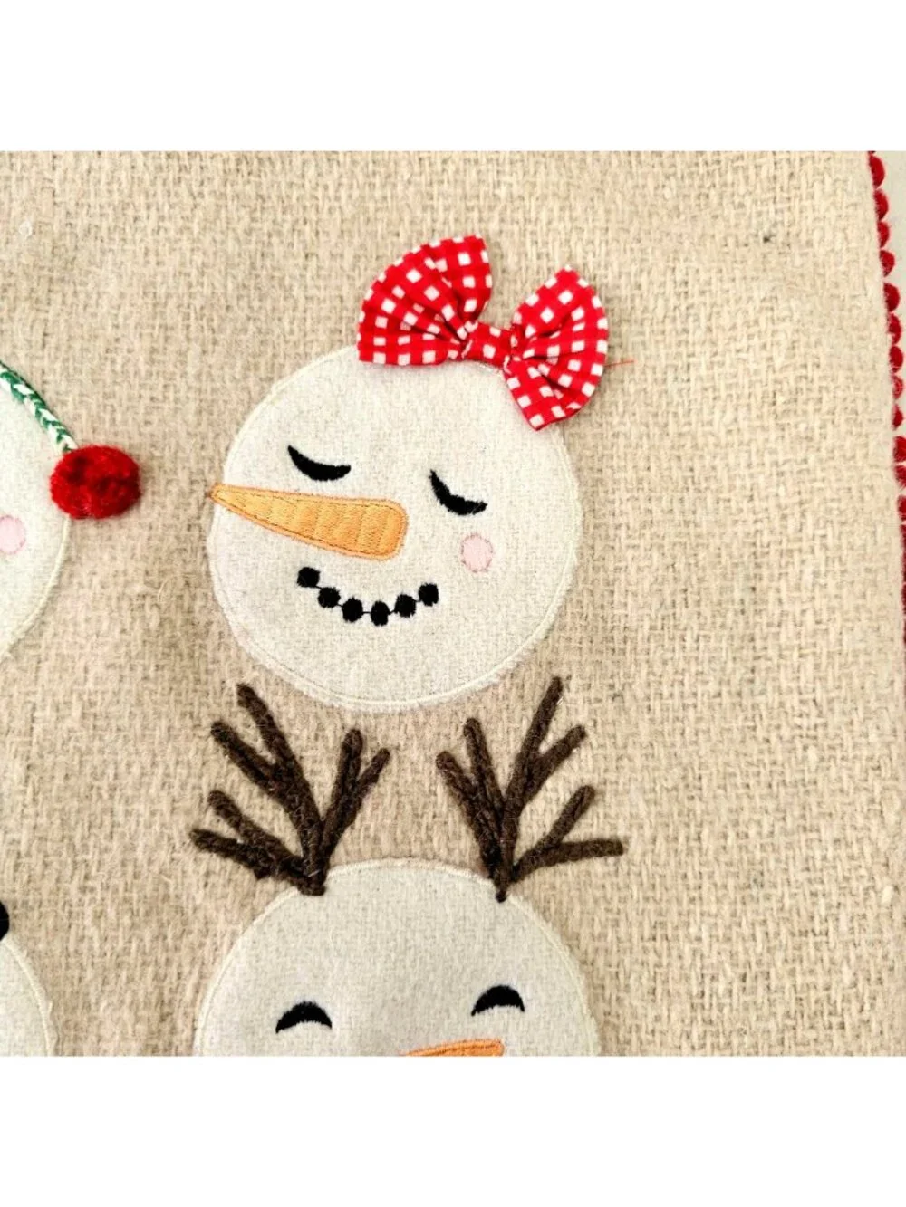 Sincerely Santa Wool Snowman Applique Pillow Cover Rectangle 20x16 Red on Beige